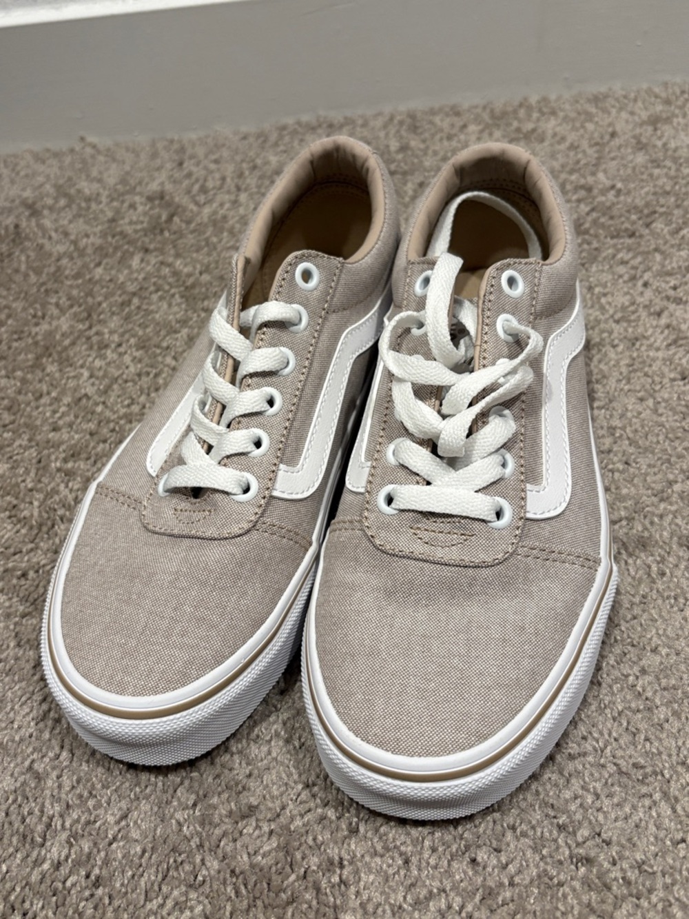 Vans Beige Canvas Low-Top Sneakers with White Stripe